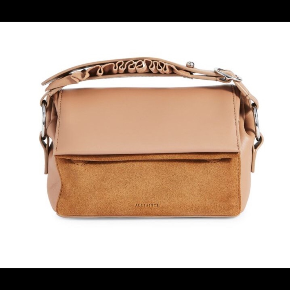 All Saints Tan Leather & Suede Shoulder Clutch